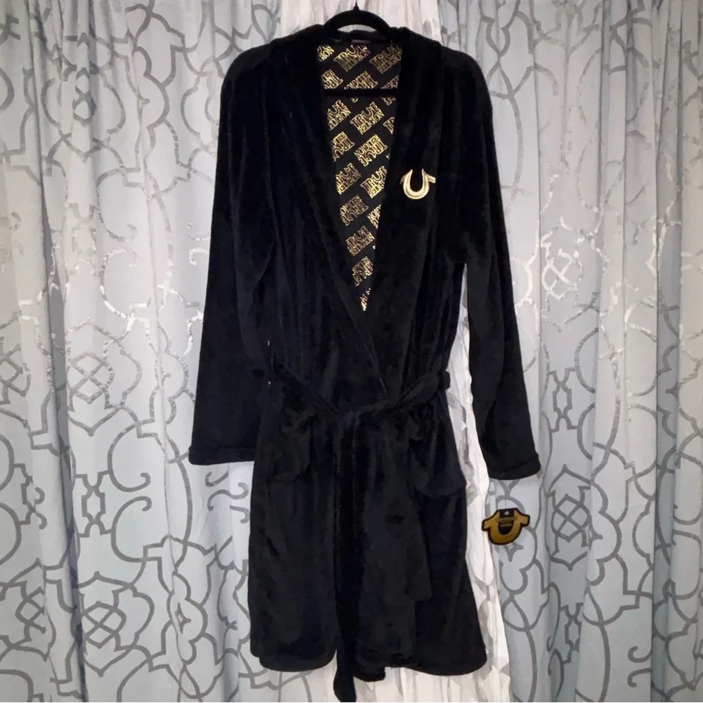 True Religion Black and Gold Long Robe Jacket